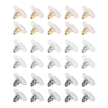 Lot de 30 bouchons d'oreilles en métal pour boucles d'oreilles pour femme (argent