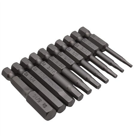 Fongmore 10pcs 50mm 1/4 pouce tige hexagonale S2 acier tête de tournevis hexagonale clé à main Allen jeu de forets 5/64-5/16 jeu