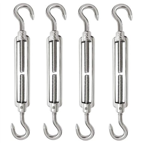 4 Pièces Tendeur Cable M8 Tendeur Cable Inox 304 Réglable Crochet de Ridoir et Crochet pour Tendeur de Fil Cable Acier Corde Cro