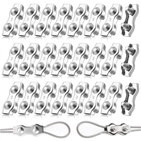 20 Pièces Duplex Clips M2 Câble Métallique Clips Inoxydable 304 Pinces Duplex pour Gréement de Câble Métallique de 2 mm