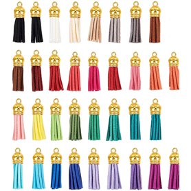 56 Pièces Gland en Cuir ，Gland Pendentifs en Cuir avec Capuchon d'or Petit Tassel，pour Sac Bijoux Artisanat ChaîNe Sangle Bricol