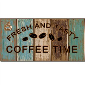 Design rétro original - Panneau en bois naturel - Décoration murale pour café/cuisine/coin café/cafetière