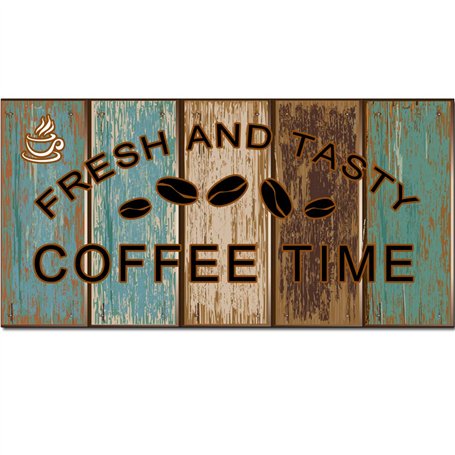 Design rétro original - Panneau en bois naturel - Décoration murale pour café/cuisine/coin café/cafetière
