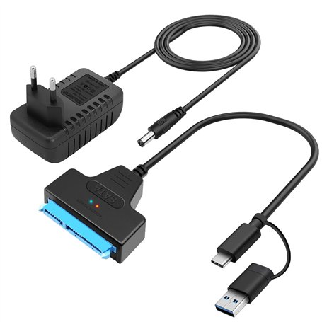 Hoembpn Câble adaptateur SATA vers USB 3.0 avec bloc d'alimentation 12 V/2 A - Compatible avec les disques durs HDD/SSD internes