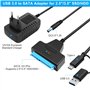 Hoembpn Câble adaptateur SATA vers USB 3.0 avec bloc d'alimentation 12 V/2 A - Compatible avec les disques durs HDD/SSD internes