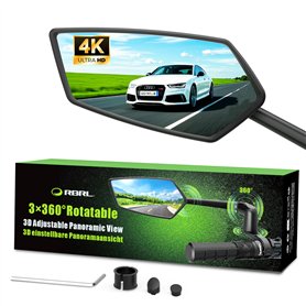RBRL Rétroviseur de vélo | 3D réglable pour une vision panoramique | Rotation à 360° et pliable | Rétroviseur en verre véritable