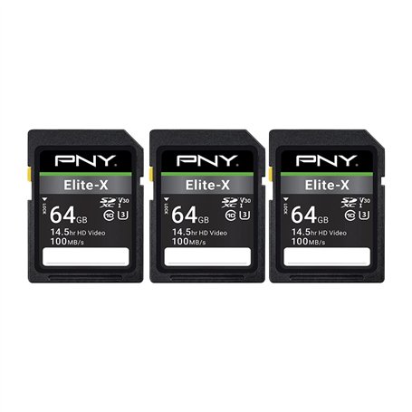 PNY Elite-X Lot de 3 Cartes mémoire Flash SDXC Classe 10 U3 V30 100 Mo/s