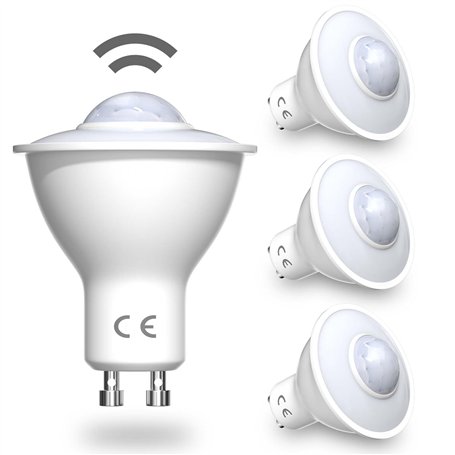 DoRight Lot de 4 Ampoules à Détecteur de Mouvement GU10 5W Ampoule LED Activée par le Mouvement Blanc Chaud 3000K Plage de Détec