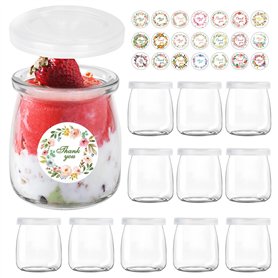 BBWELL Pots Yaourts avec Couvercle 150 ml [Lot de 12] - Petits Pots en Verre