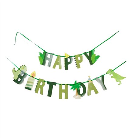 Bannière « Happy Birthday » - Décoration sur le thème des dinosaures - Fanions fossiles pour fête d'anniversaire