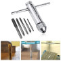 Tkxjry Lot de 6 tarauds à cliquet avec poignée en T réglable M3 M4 M5 M6 M8 avec poignée en T et porte-outils