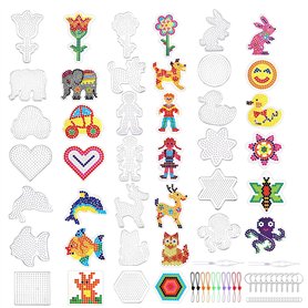20 Pcs Plaques de Perles à Repasser Enfants Panneaux Perforés pour Perles 5mm Modèles de DIY avec Cartes Colorées Support Perles