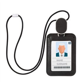 Porte-Badges en Pu Cuir Verticaux Badge Porte-Cartes avec Cordon Rétractable Lanière avec Porte-Carte D'Identité pour Le Travail