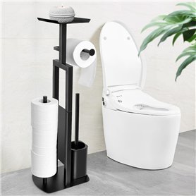 Porte-papier toilette debout en acier inoxydable avec brosse WC - Porte-papier toilette avec boîte à lingettes humides - Porte-p