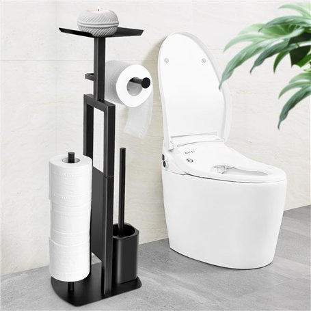 Porte-papier toilette debout en acier inoxydable avec brosse WC - Porte-papier toilette avec boîte à lingettes humides - Porte-p