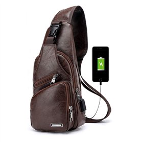 Vohoney Sac de Poitrine Homme Sacoche à Bandoulière Sacs a Dos Porté épaule Travers Sac Rétro en PU Cuir Étanche Bandoulière ave