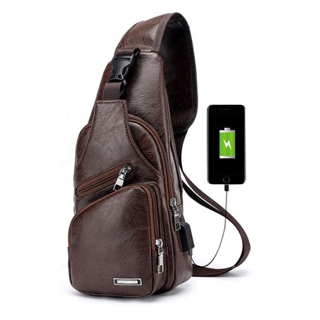 Vohoney Sac de Poitrine Homme Sacoche à Bandoulière Sacs a Dos Porté épaule Travers Sac Rétro en PU Cuir Étanche Bandoulière ave