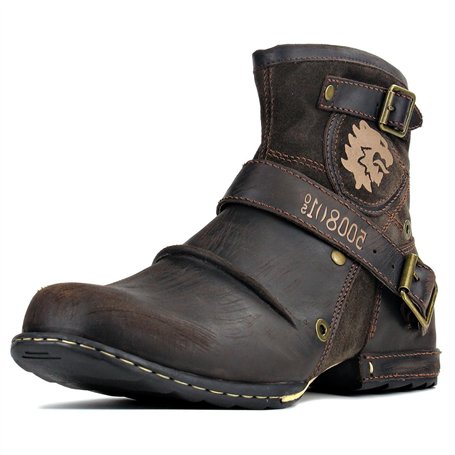 COWSDELLA Bottes pour Hommes en Cuir de Mollets avec semelle en caoutchouc Bottes de Motard avec Fermeture éclair Classiques Bot