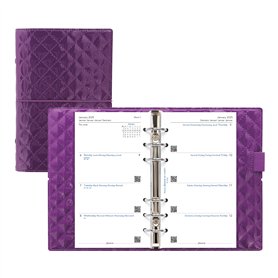 Filofax Domino Luxe Organiseur format personnel Violet brillant Effet matelassé Inspiration parisienne 6 anneaux Agenda semainie