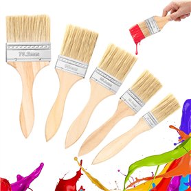 Lot de 5 pinceaux à Peinture，Pinceau Plat à Manche en Bois