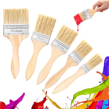 Lot de 5 pinceaux à Peinture，Pinceau Plat à Manche en Bois