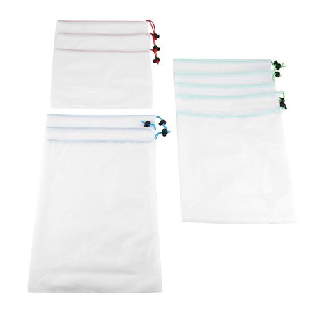 11 Pcs Sacs de Stockage Réutilisables Sacs en Maille Filet avec Cordon de Serrage Sacs de Rangement pour Fruits Légumes Jouets
