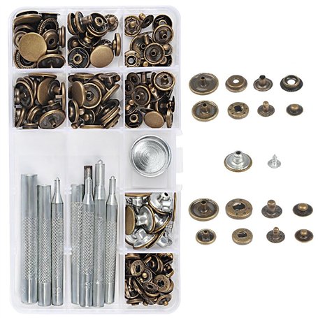 BOSCOW Lot de 50 boutons-pression sans couture avec pince et 9 outils de fixation en métal pour cuir