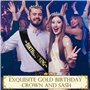 Eowppue Couronne d'anniversaire pour Homme et Femme, Accessoires de fête avec écharpe - idéal pour décoration de fête et Cadeau 