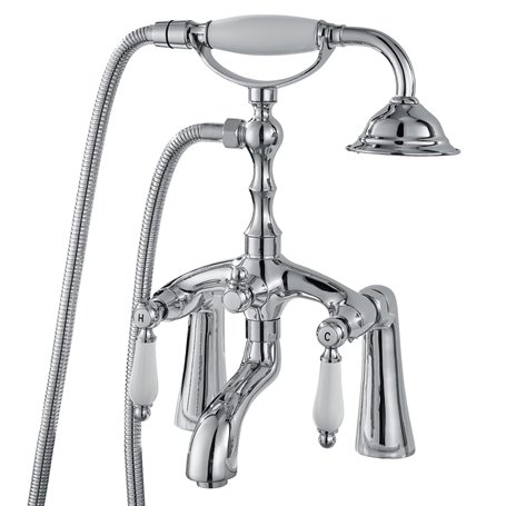 Aolemi Robinet de baignoire chromé poli avec bec de douche et bec de douche pour salle de bain Victoria Vintage Mitigeur double