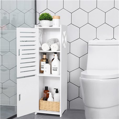 MOBPMO Armoire de salle de bain autoportante à double porte à 3 niveaux – Armoire de rangement latérale multifonction pour la ma