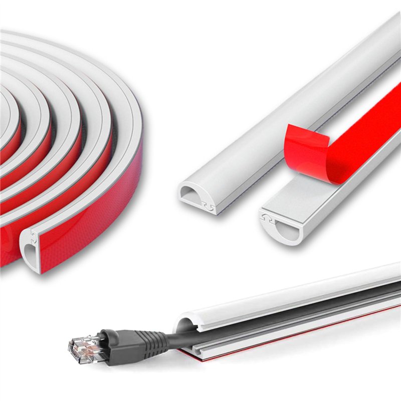 Zephyra Goulotte Passe-Câble 3m Blanc Autocollante - Cache Câble Demi-Ronde PVC Souple Pour TV Électrique