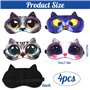Truee 4 Pièces Masque de Sommeil, Masque Animal Sommeil, Les Yeux Bandés de Sommeil de Chat Mignon, Couvre-Yeux pour Enfants Fil