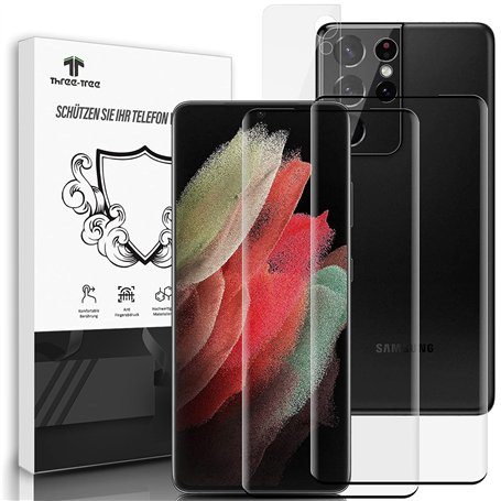 Three-Tree Verre Trempé + Caméra Arrière Écran Protection pour Samsung Galaxy S21 Ultra [Lot de 2+2]
