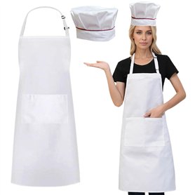 Lot de 2 tabliers de cuisine pour homme - Blanc - Tablier de cuisine pour homme - Costume de cuisinier - Bavette réglable avec 2