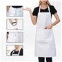 Lot de 2 tabliers de cuisine pour homme - Blanc - Tablier de cuisine pour homme - Costume de cuisinier - Bavette réglable avec 2