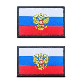 2 Pièces Drapeau L'aigle Russe Russie Tactique Militaire Emblème National Applique Crochet et Boucle Patch pour Chapeau Sac à Do