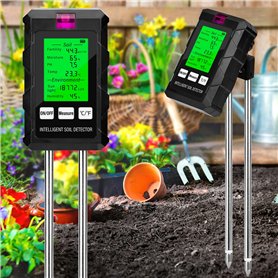 Testeur de Sol 6 en 1 Hygrometre Plante avec pH Humidité Fertilité du Sol Lumière du Soleil Détection de Température Testeur Hum