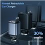 BOOTEEK 69W Chargeur de Voiture Retractable, 4 en 1 Charge Rapide Chargeur Voiture Allume Cigare USB C avec 2 Câbles Rétractable