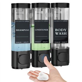 Distributeur de savon mural - 3 compartiments - 300 ml - Sans perçage - Distributeur de shampoing pour douche