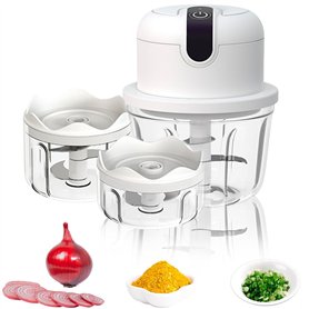 SPORWAY Hachoir à oignons électrique : hachoir à oignons USB rechargeable avec 3 gobelets mélangeurs 100/250/350 ml