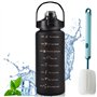 Gourde de 2 l avec paille - Bouteille d'eau de 2 l - Avec marqueur de temps - Grande gourde avec brosse à gobelet bleue - Pour l