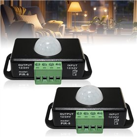Lot de 2 détecteurs de mouvement LED - DC 12 V 24 V - Noir - Mini capteur de mouvement infrarouge PIR - Interrupteur automatique