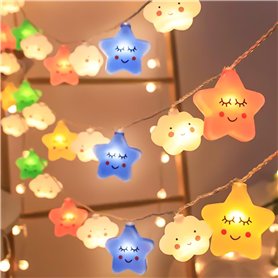 Guirlande lumineuse à LED - 300 cm - 20 LED - Blanc chaud - Nuages - Veilleuse féerique - Petites étoiles - Pour décoration de c