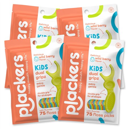 Plackers Lot de 4 paquets de 300 cure-dents pour enfants - Multicolore - Motif spirale de smoothie aux fruits - Version original