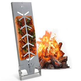 Delixike Planche à saumon flambé en acier inoxydable - Extra large de 17 cm - Support de saumon flambé compatible avec les brase