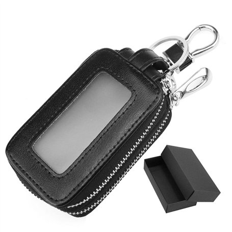 DAGORD Étui Porte-Clés en Cuir - Pochette Zippée avec Fenêtre Transparent - Porte-Monnaie pour Clés - Homme et Femme - Noir