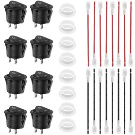 8Pcs Interrupteur à Bascule ON Off KCD1 Mini Interrupteur à Bascule Rond SPST 2Pin avec Fils et Capuchon étanche