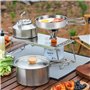 Udbrud Ensemble d'ustensiles de cuisine de camping en acier inoxydable avec couvercle et poignée pliable - Ensemble de vaisselle