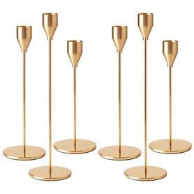 Druuzyl 6 Bougeoirs Dorés Vintage 33/29/23cm - Chandelier Conique pour Mariage & Dîners Romantiques - Lot de 6 Pièces en Métal D