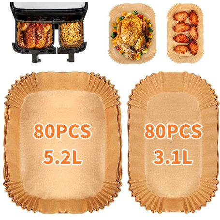 KAHEIGN 160 Pièces Liners Jetables en Papier pour Friteuse à Air Double Tefal 5